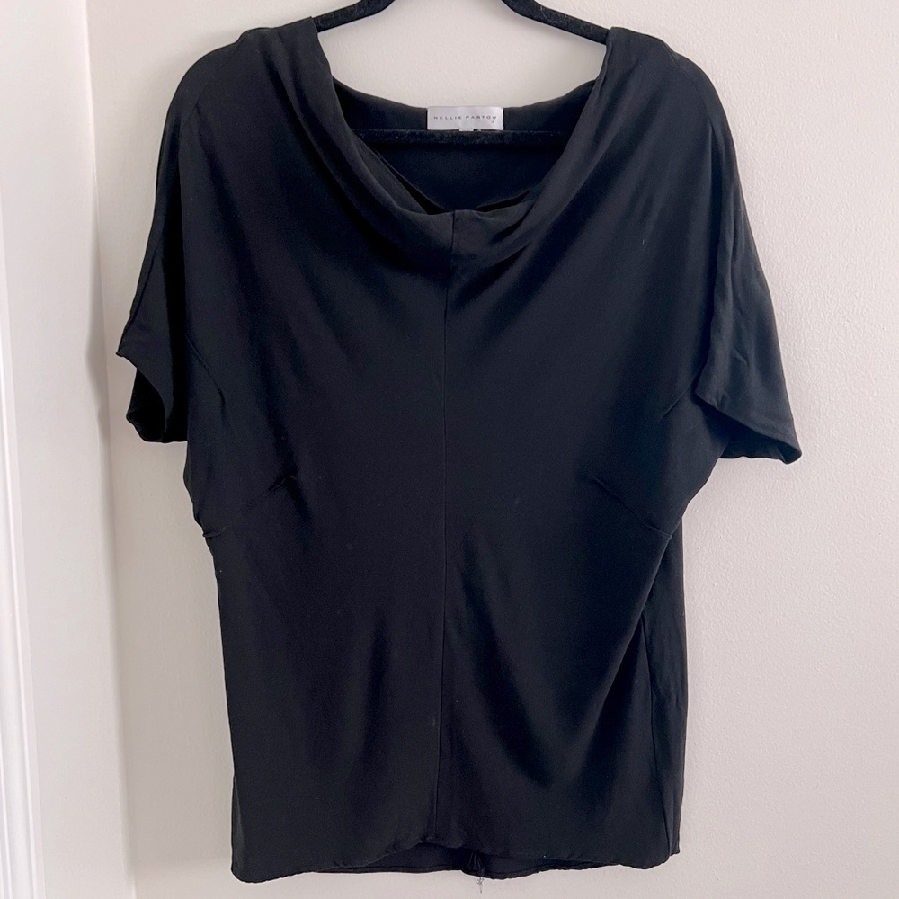 Nellie Partow Black Cowl Neck Top